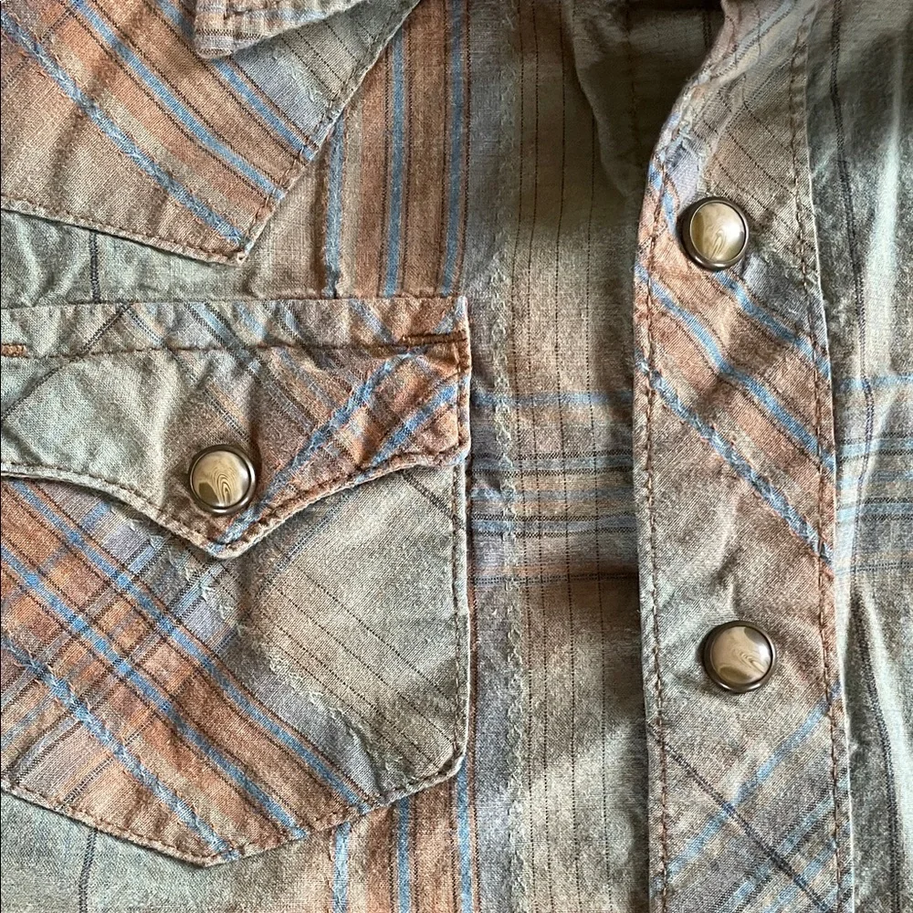 Wrangler Kids' Green, Blue, Rust Plaid long sleeve shirt with snaps size XS